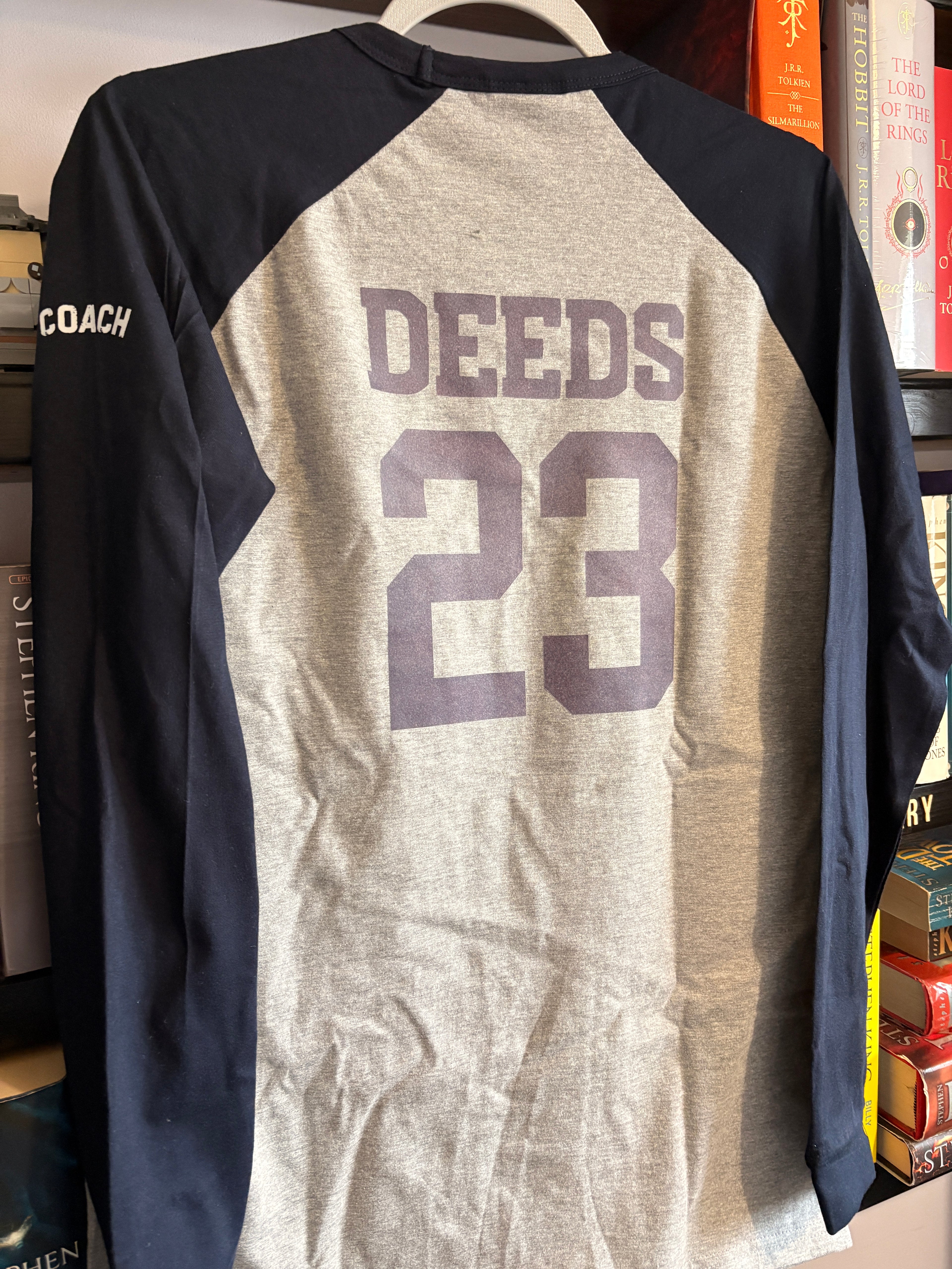 Deeds’ Pizza 23 Baseball Raglan Shirt - Mr Deeds Inspired Long Sleeve Baseball Tee