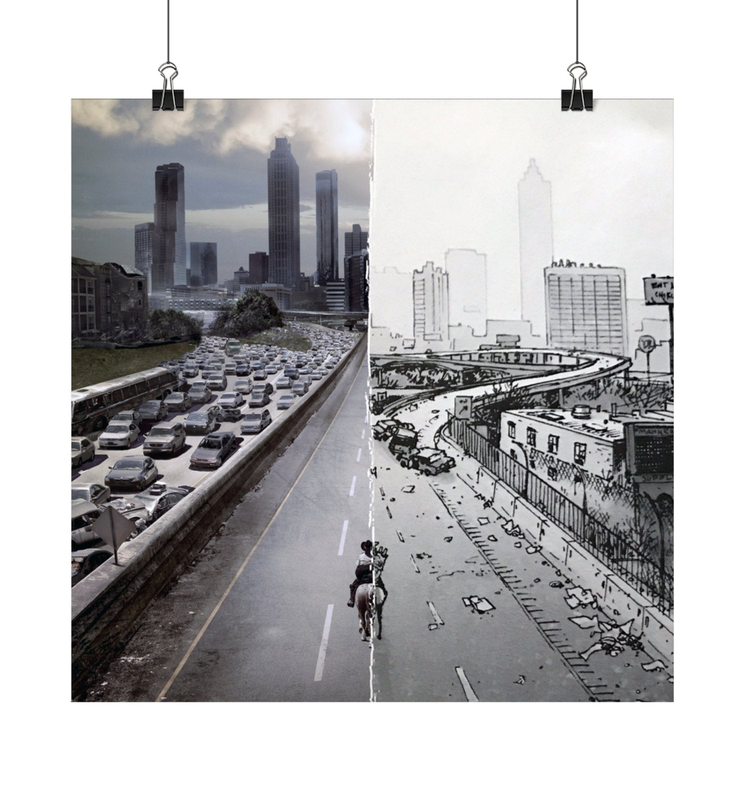 Walking Dead Rick Grimes TV Show vs Comic Split Artwork – Lustre Print