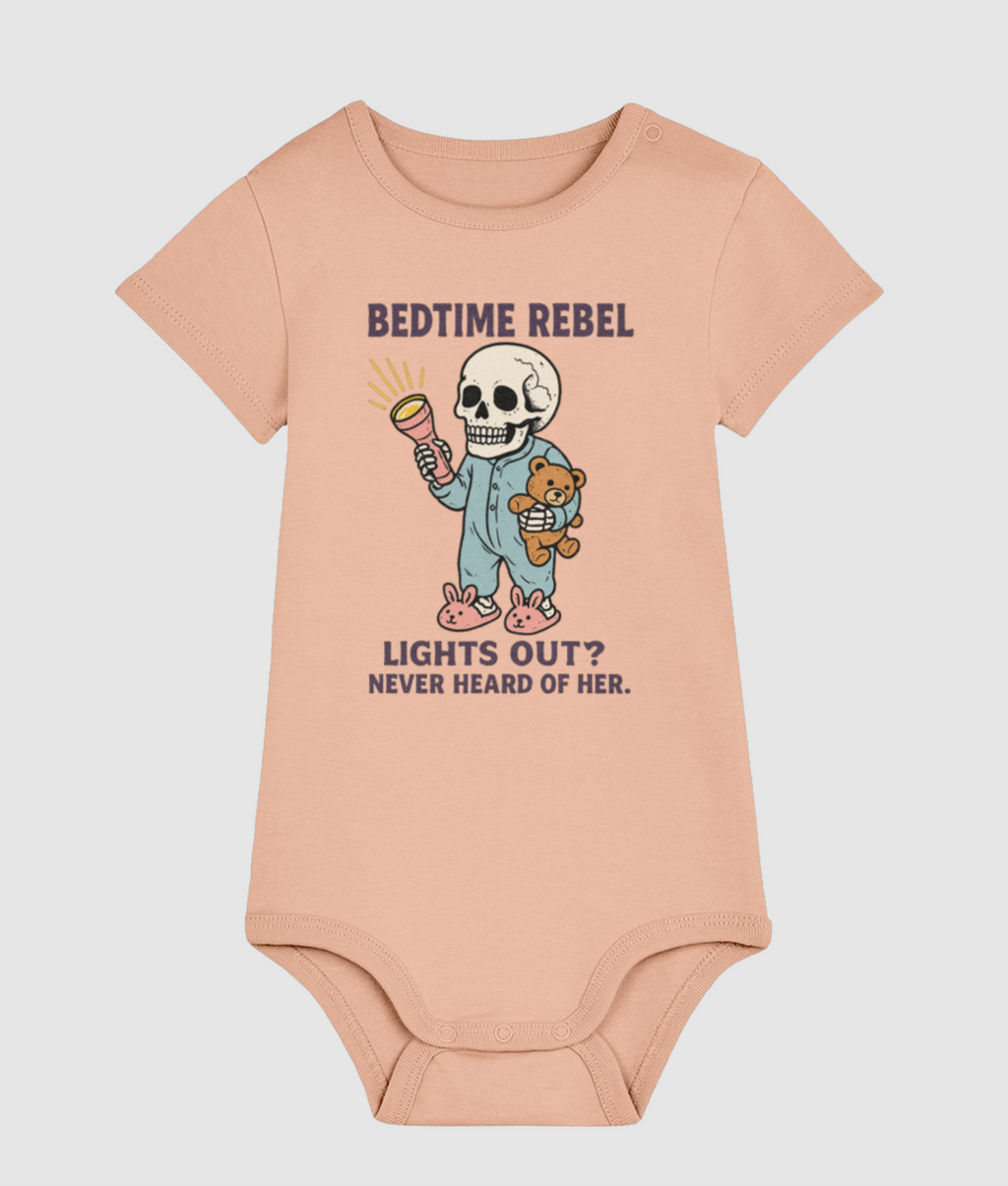 Bedtime Rebel Skull Baby Bodysuit – 100% Organic Cotton | Funny Baby Sleepwear