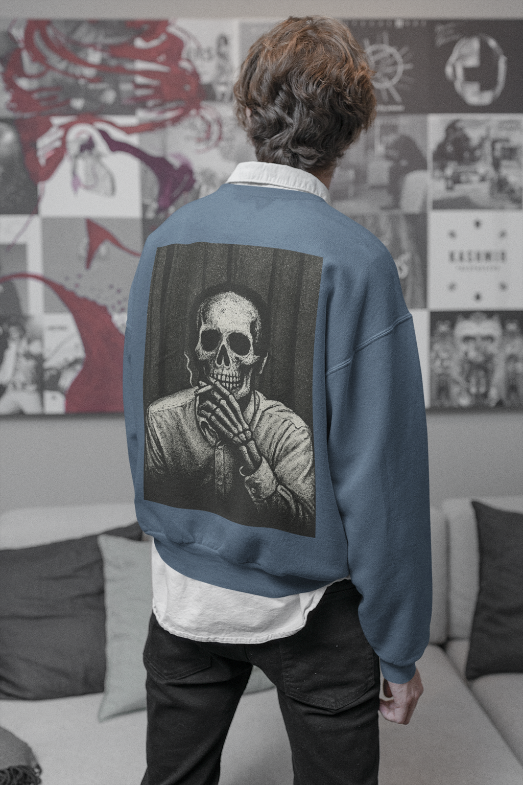 Smoking Skull Sweatshirt – Unisex Relaxed Fit Crewneck | Arctic Monkeys Inspired