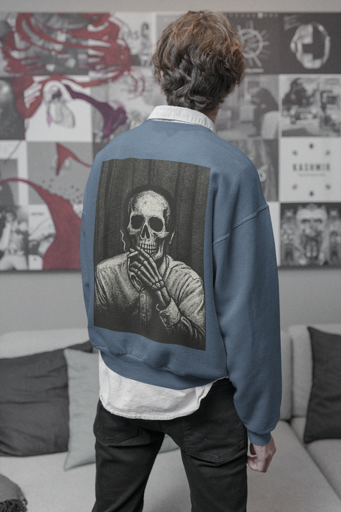 Smoking Skull Sweatshirt – Unisex Relaxed Fit Crewneck | Arctic Monkeys Inspired