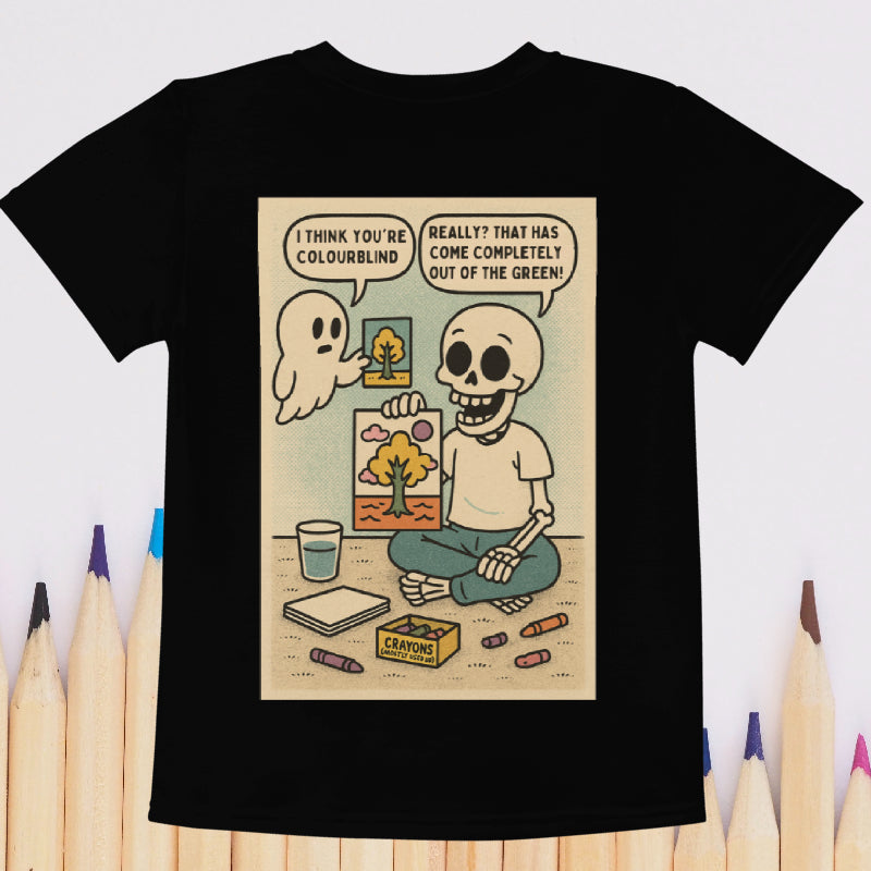 “Out of the Green” Kids T-Shirt – Colourblind Skeleton Design