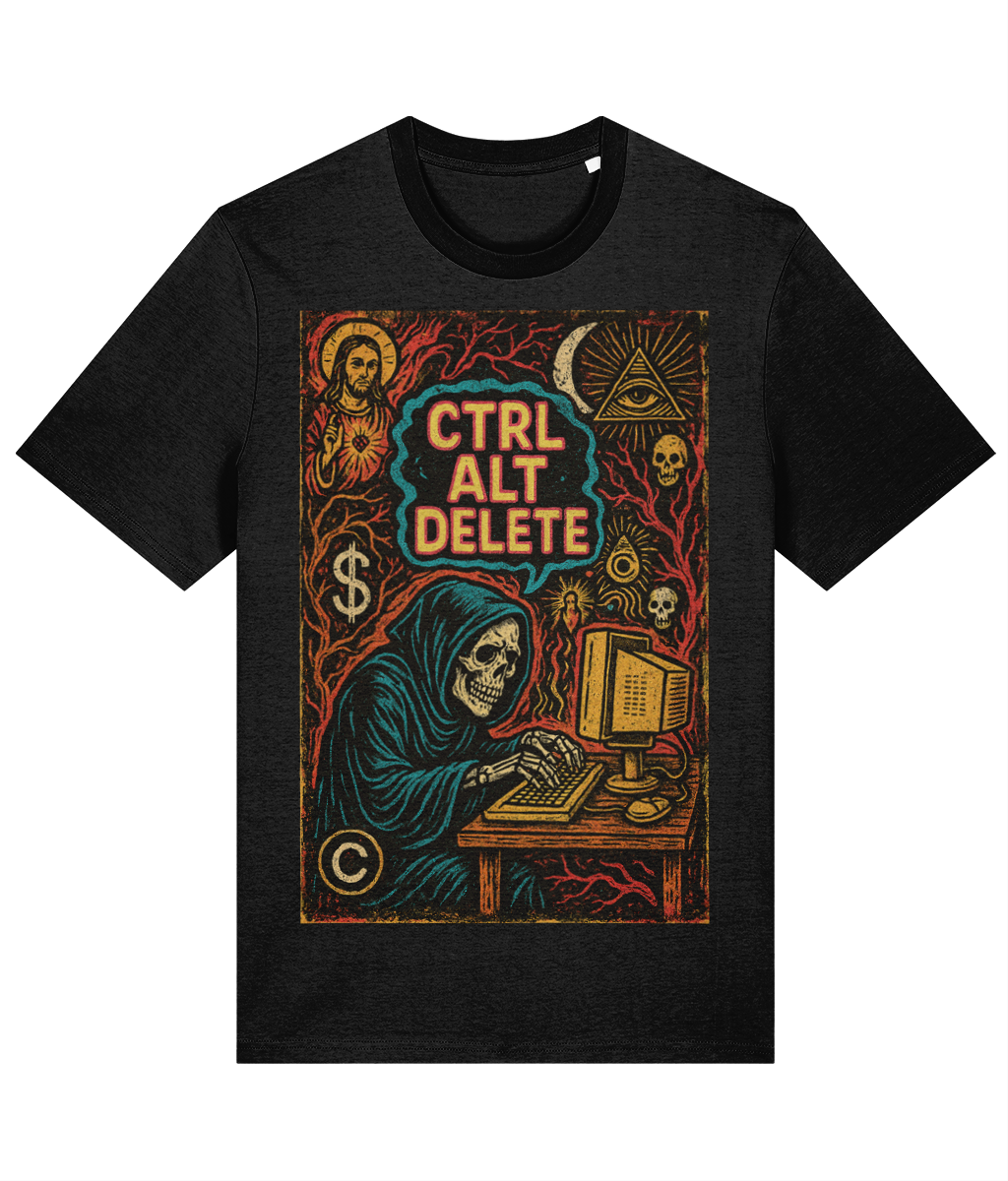 CTRL ALT DELETE Graphic T-Shirt | Dark Humor Skeleton Hacker Tee
