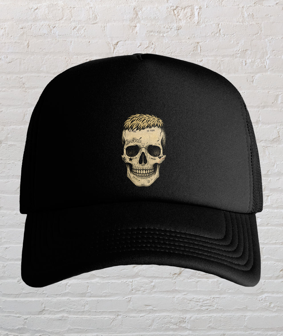 Lil Peep Skull Foam Trucker Cap – Black & Khaki Green | Adjustable High-Profile