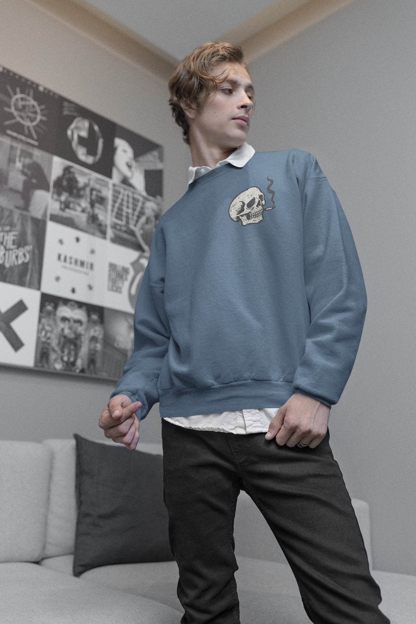 Smoking Skull Sweatshirt – Unisex Relaxed Fit Crewneck | Arctic Monkeys Inspired