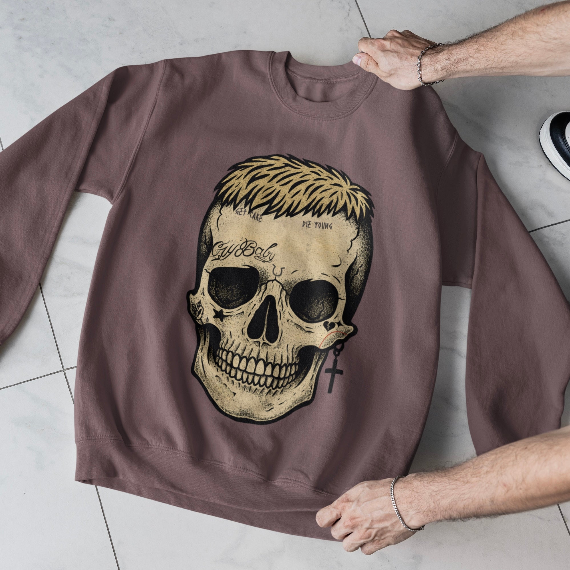 “CryBaby” Lil Peep Skull Sweatshirt | Vintage-Inspired Streetwear Crewneck