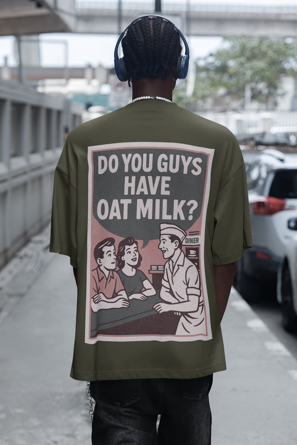 Oat Milk Diner Unisex Oversized High Neck T-Shirt