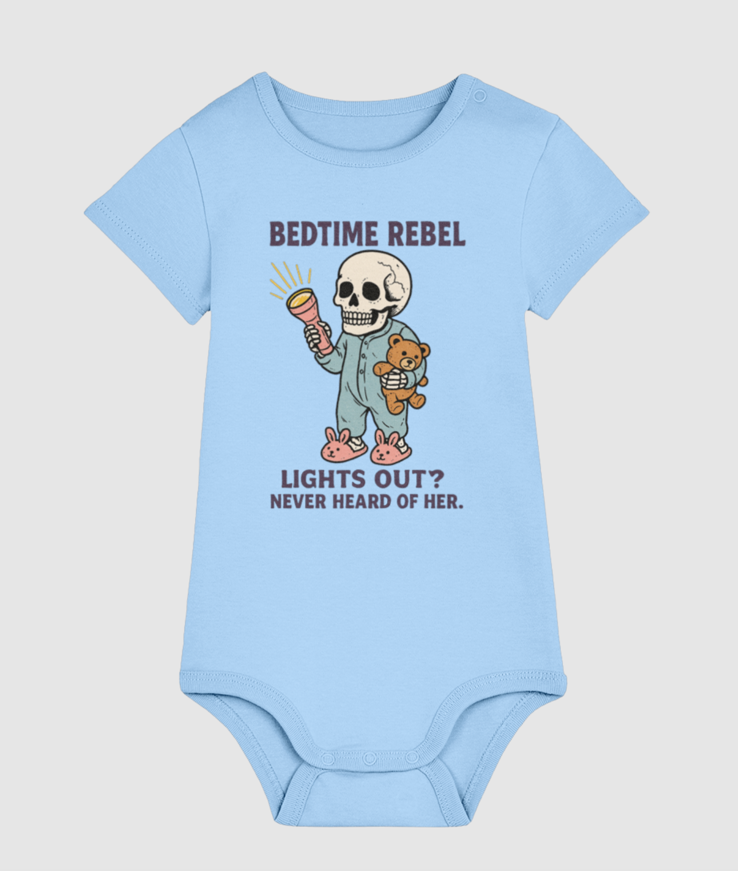 Bedtime Rebel Skull Baby Bodysuit – 100% Organic Cotton | Funny Baby Sleepwear