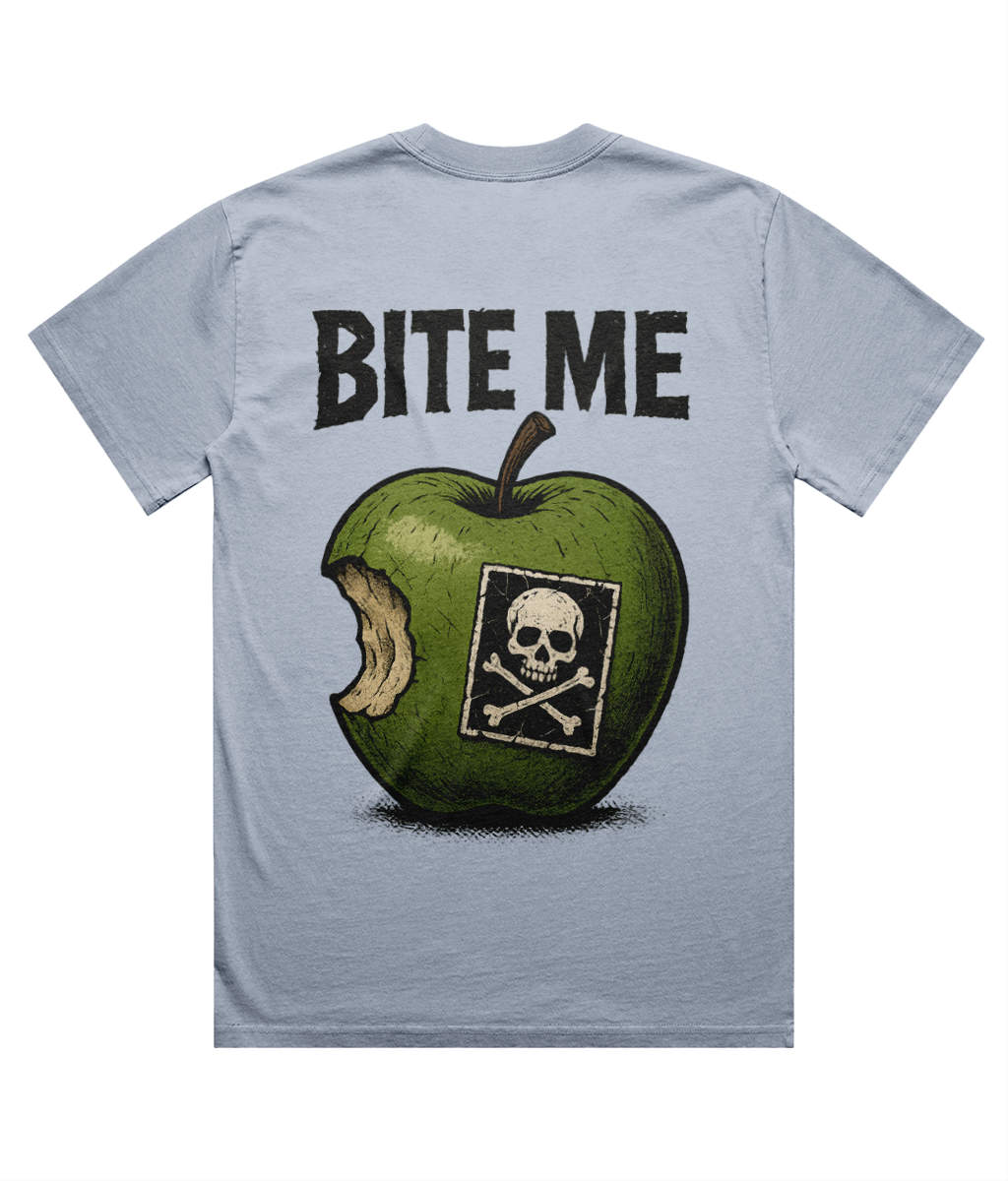 Bite Me Heavy Faded Oversized Tee – Vintage Punk Apple Print
