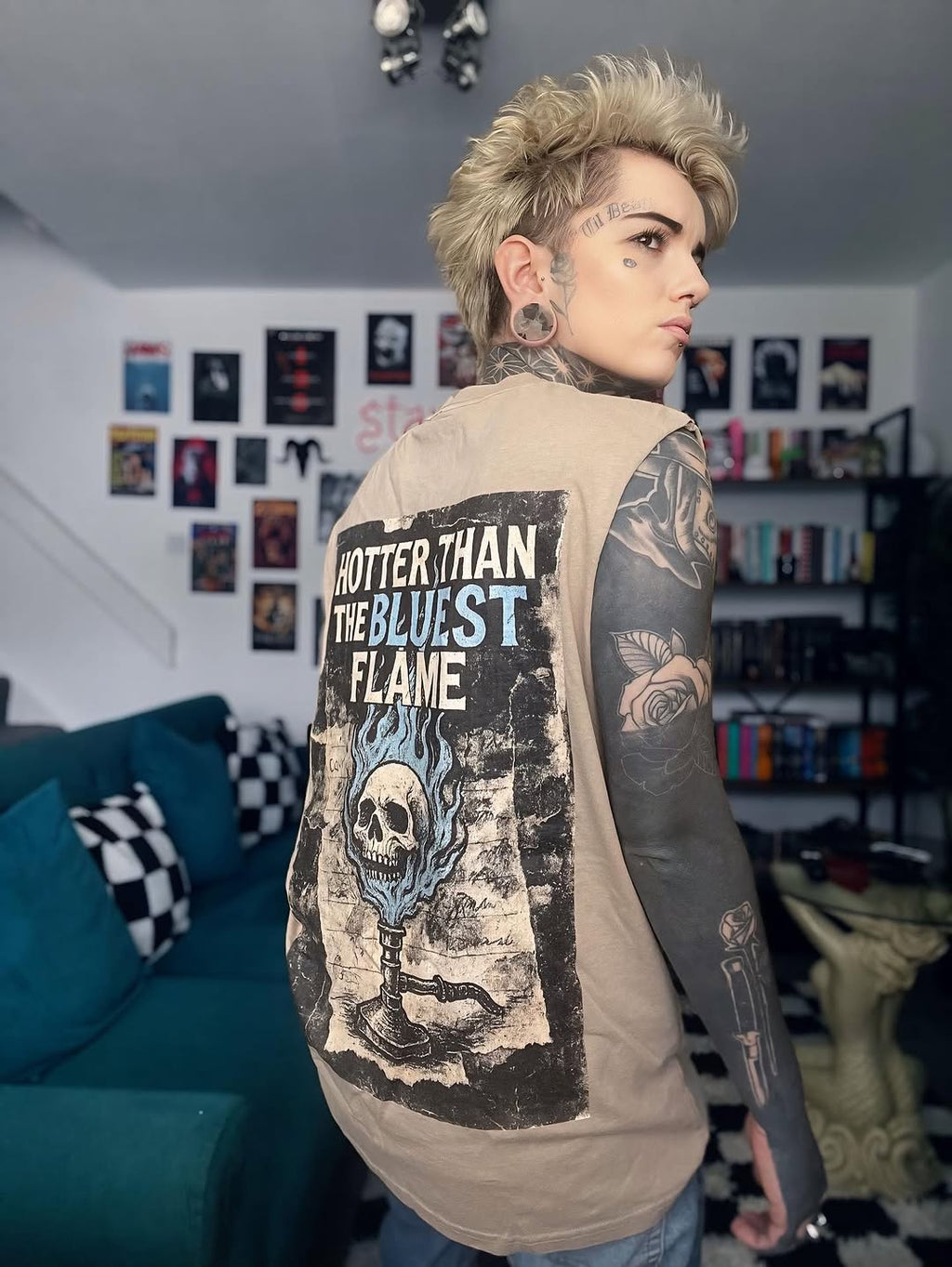 Bluest Flame Heavy Faded Tank Top - Bunsen Burner Skull