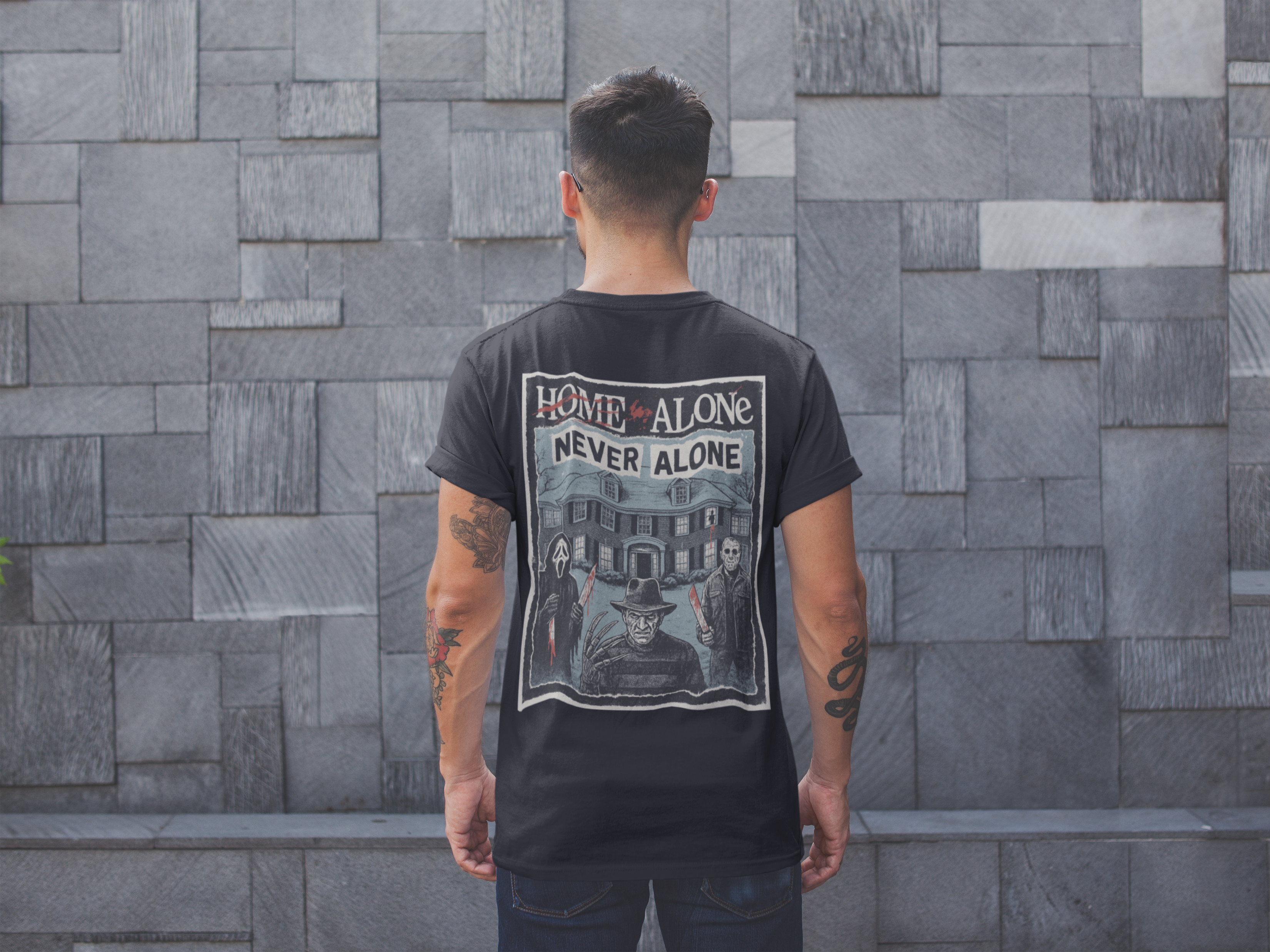 Home Alone Horror Parody T-Shirt | Vintage Faded Black Oversized Graphic Tee