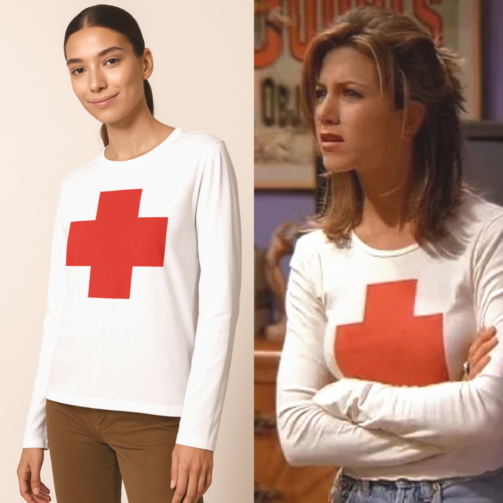Rachel Green "Red Cross" Long Sleeve Tee – 100% Organic Cotton ‘90s Icon Look