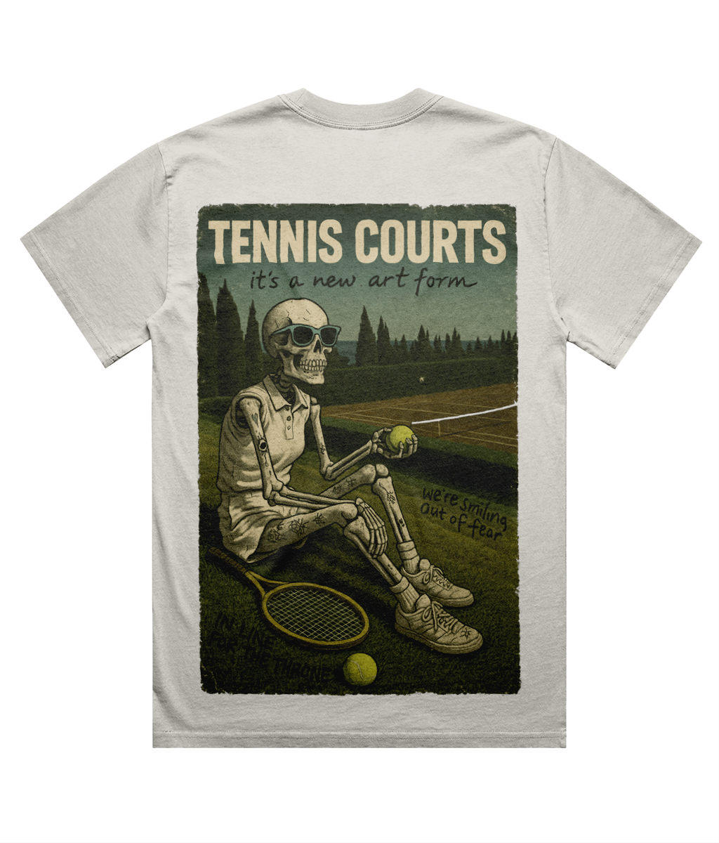 “TENNIS COURTS” Skeleton Tee – Lorde-Inspired Heavy Faded T-Shirt