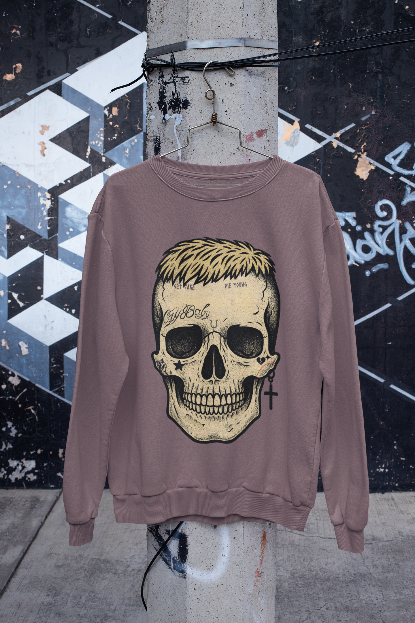 “CryBaby” Lil Peep Skull Sweatshirt | Vintage-Inspired Streetwear Crewneck