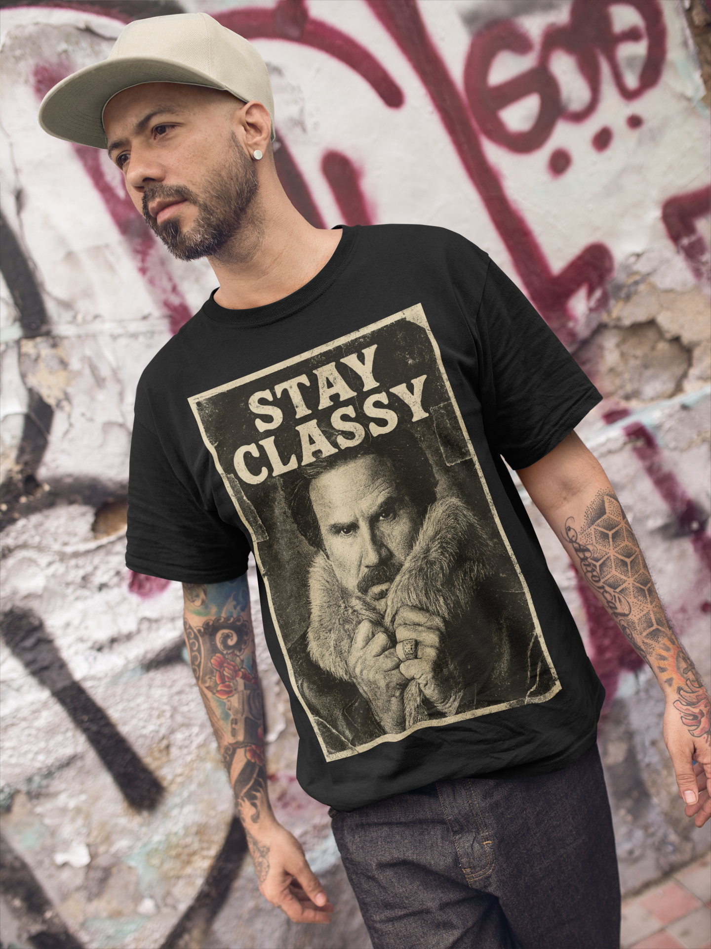 Anchorman "Stay Classy" T-Shirt – Vintage Ron Burgundy Graphic Tee