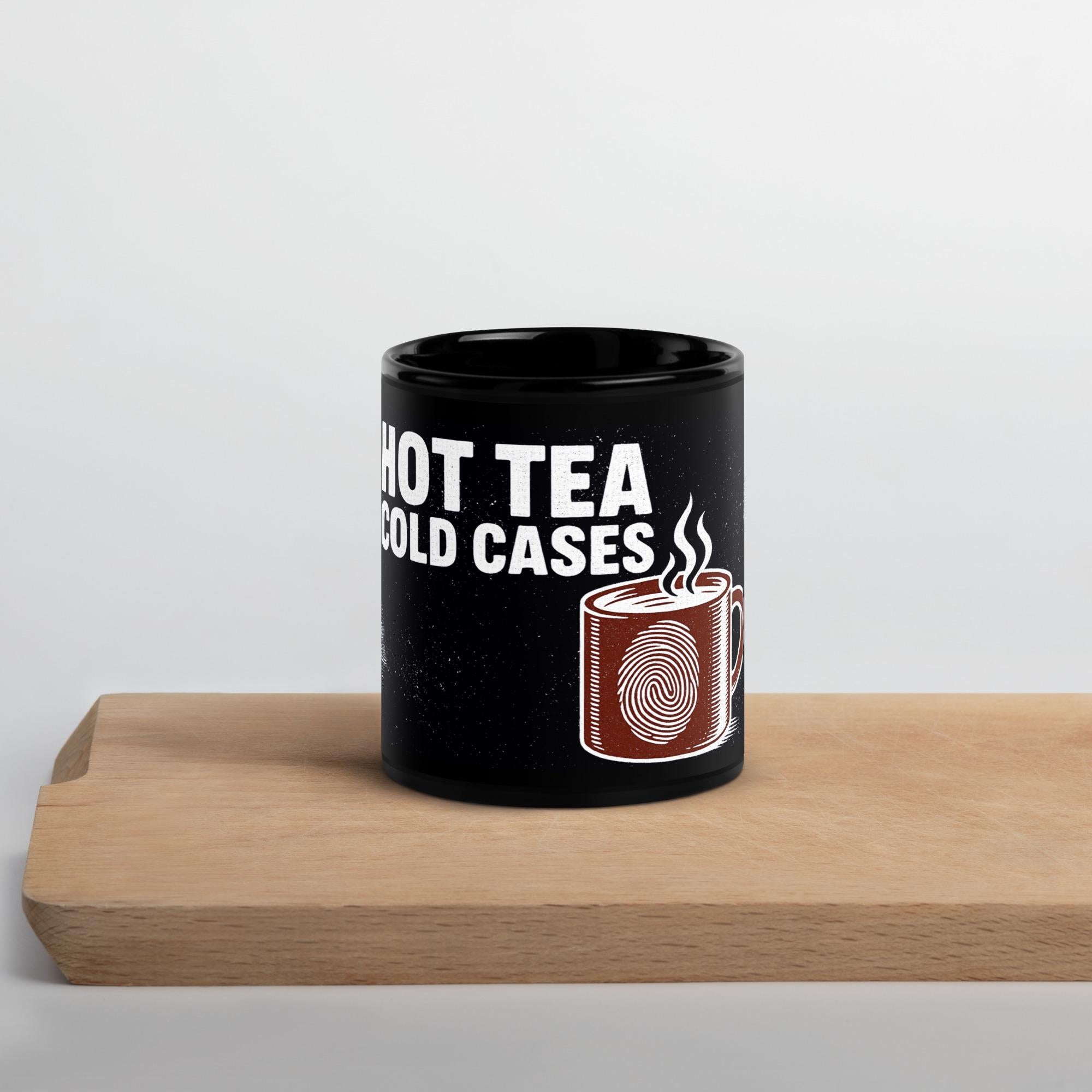 Hot Tea, Cold Cases – Black Ceramic Mug