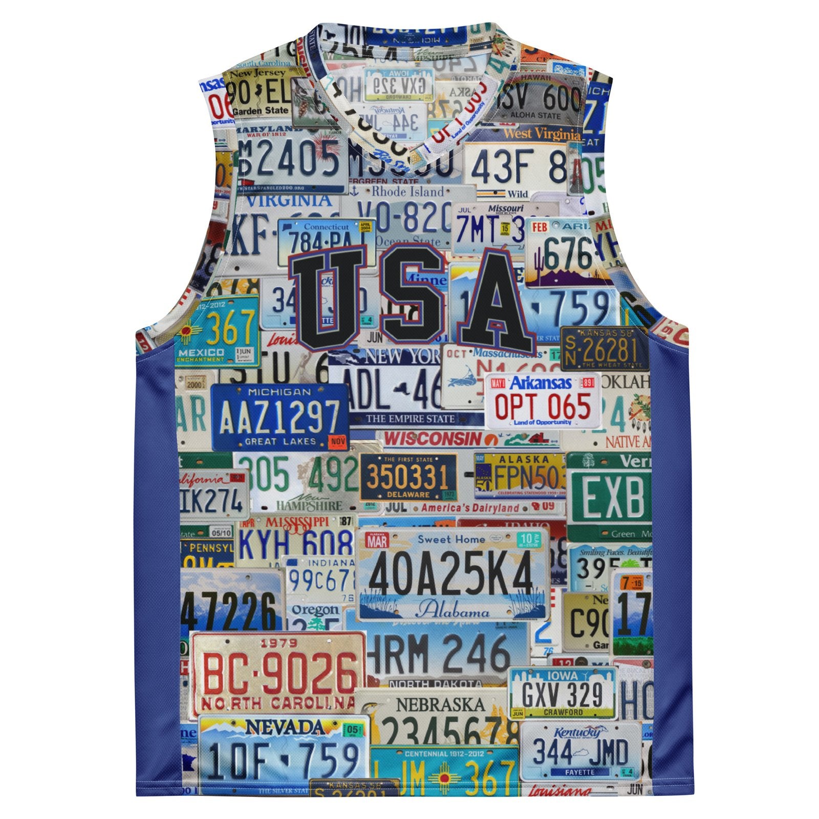 USA License Plate Basketball Vest – 100% Recycled Polyester