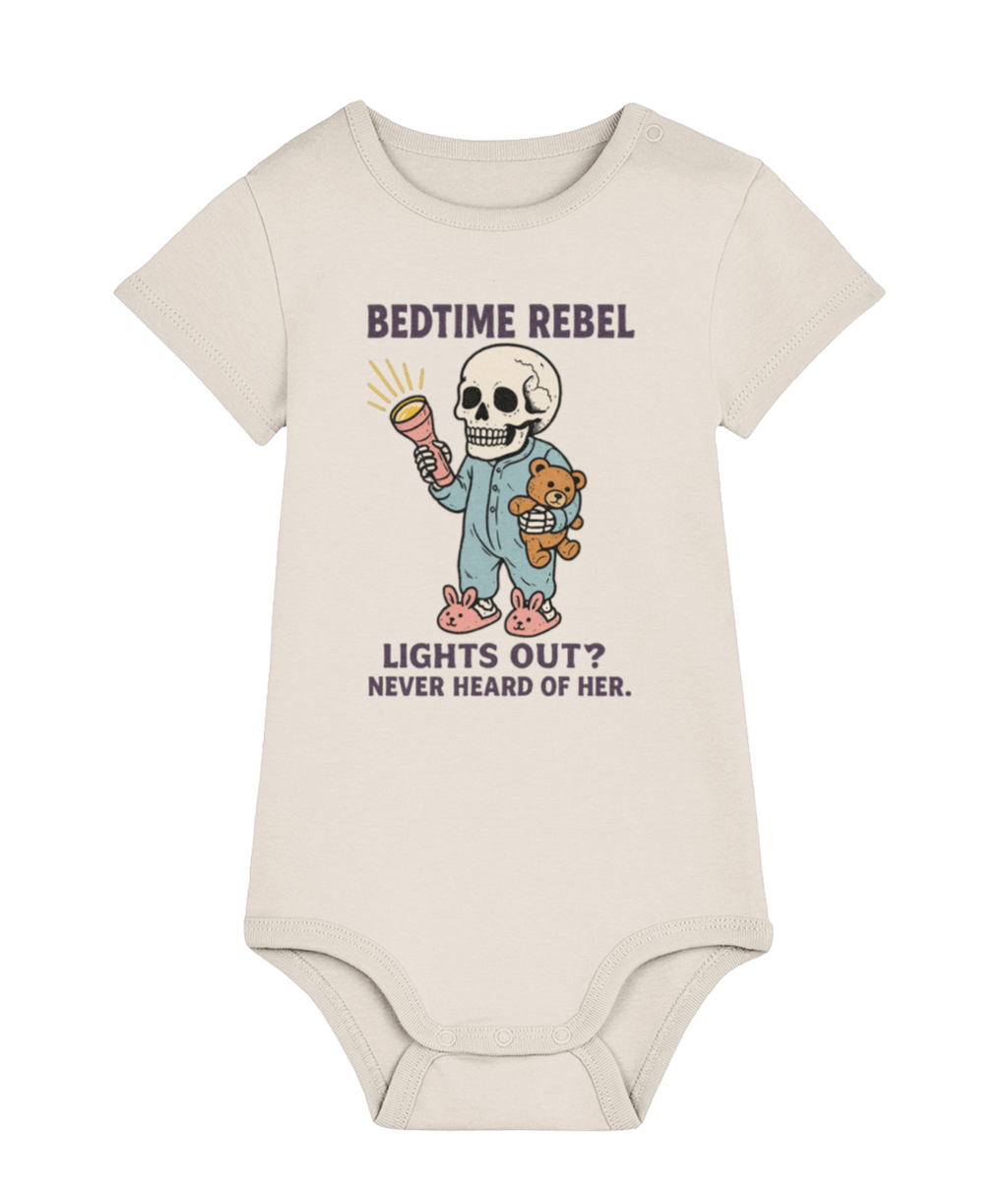 Bedtime Rebel Skull Baby Bodysuit – 100% Organic Cotton | Funny Baby Sleepwear