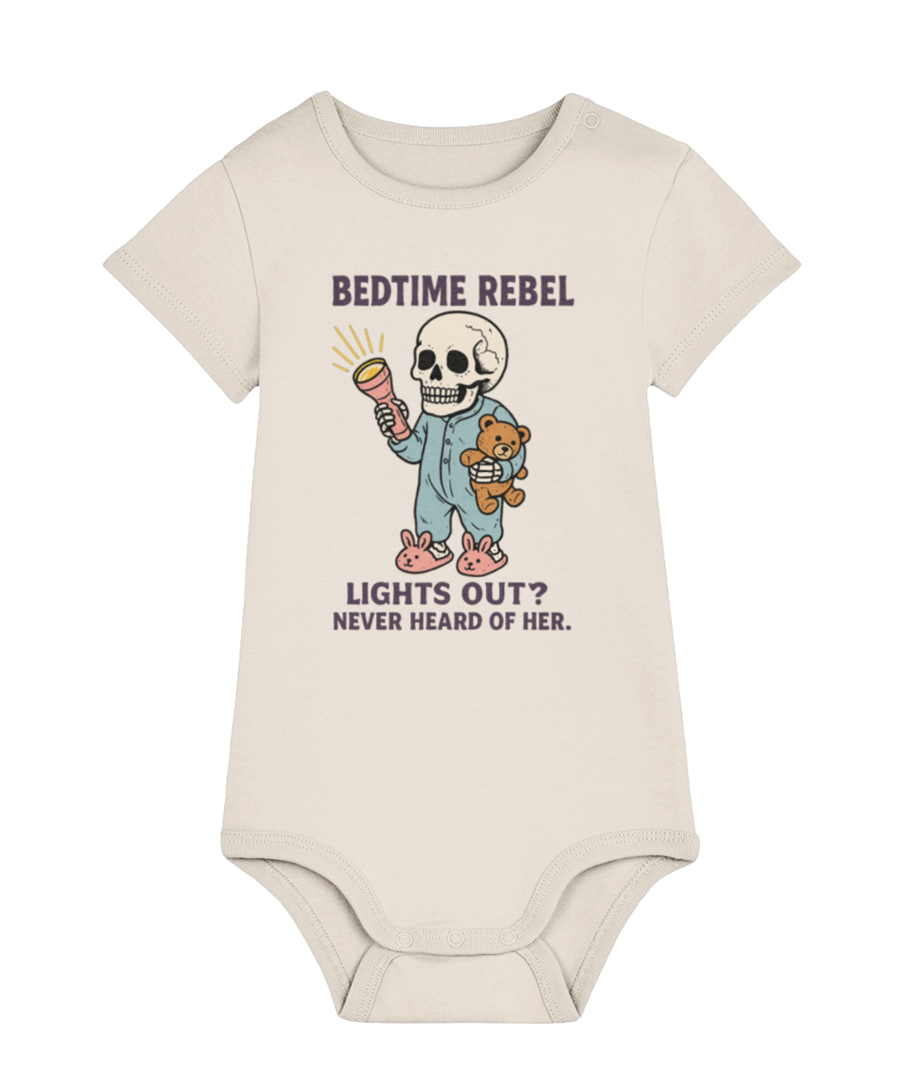 Bedtime Rebel Skull Baby Bodysuit – 100% Organic Cotton | Funny Baby Sleepwear