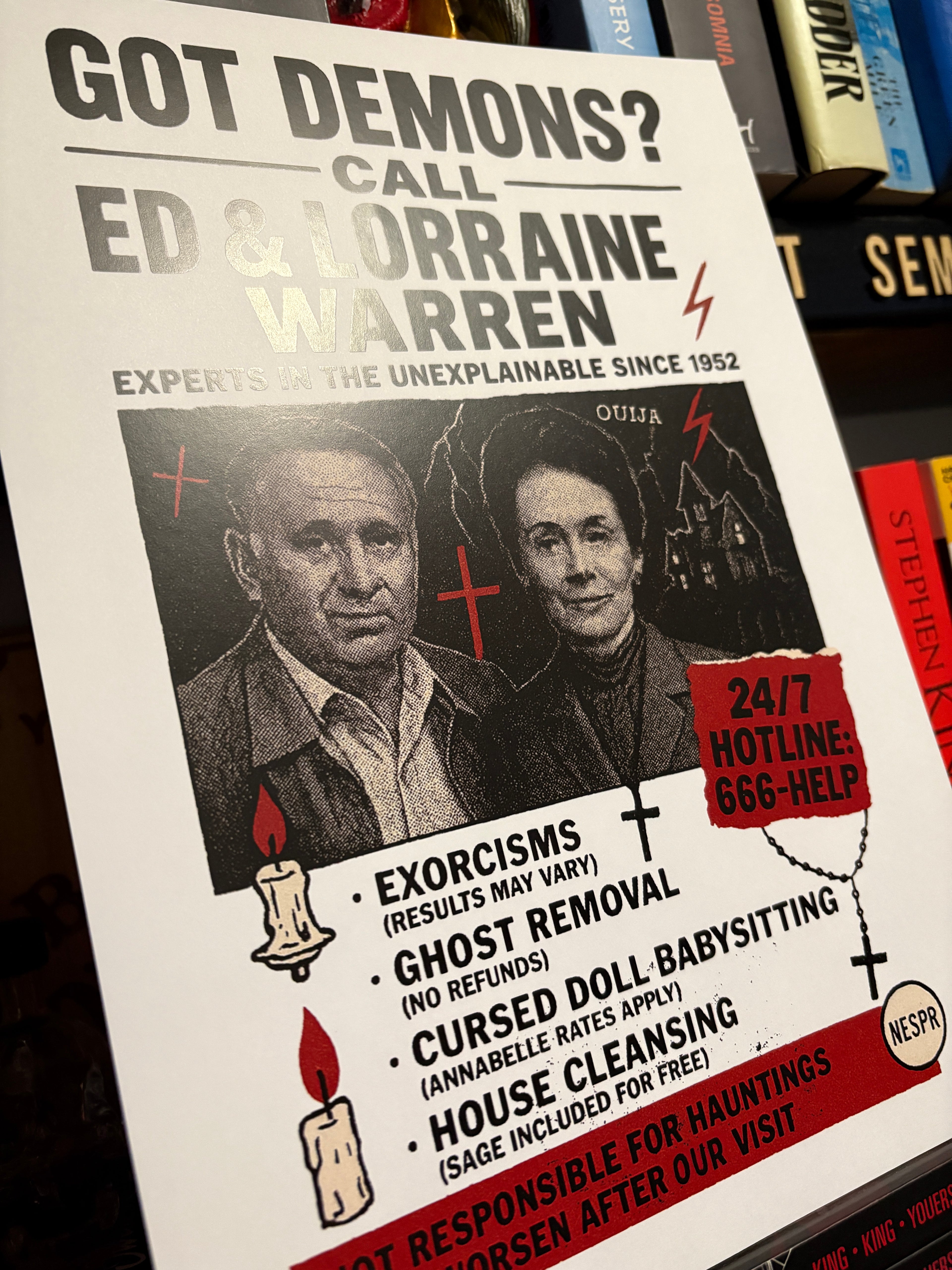 Ed & Lorraine Warren “Got Demons?” Poster – A4 Horror Art Print | Conjuring