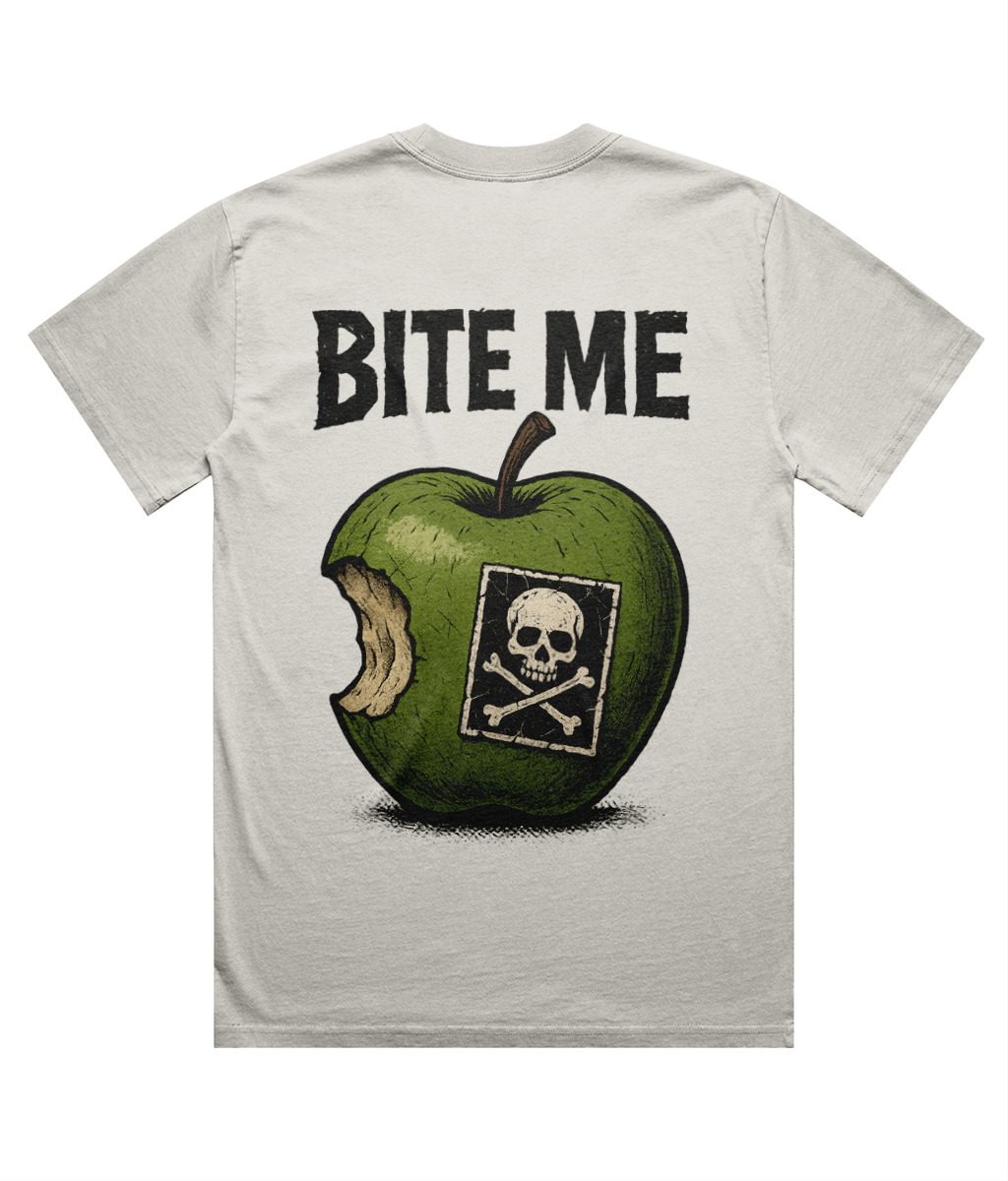 Bite Me Heavy Faded Oversized Tee – Vintage Punk Apple Print