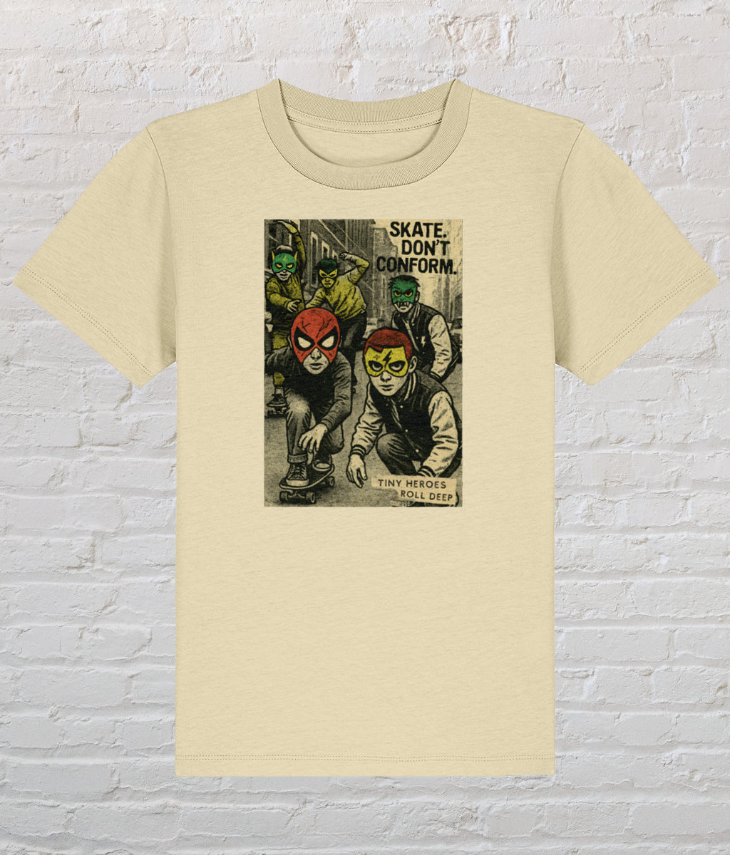 Skate Don’t Conform Kids Tee – Tiny Heroes Roll Deep