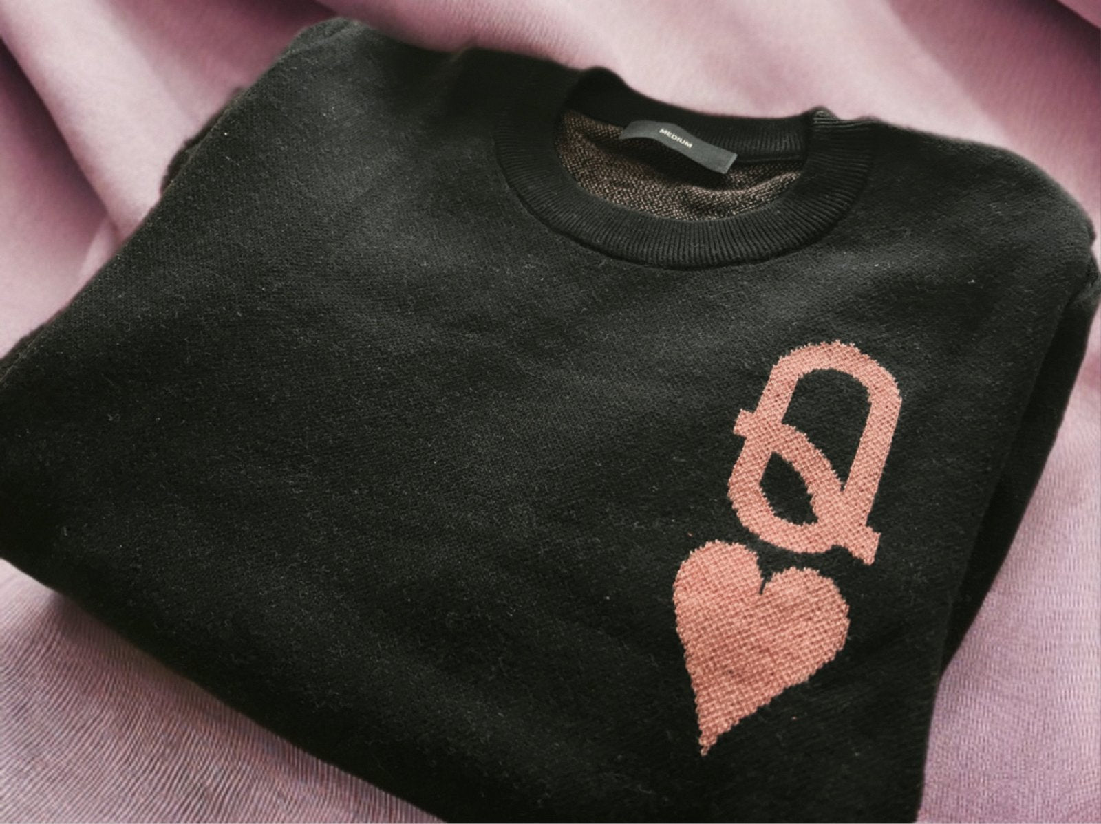 Queen of Hearts Black Handmade Knitted Sweater