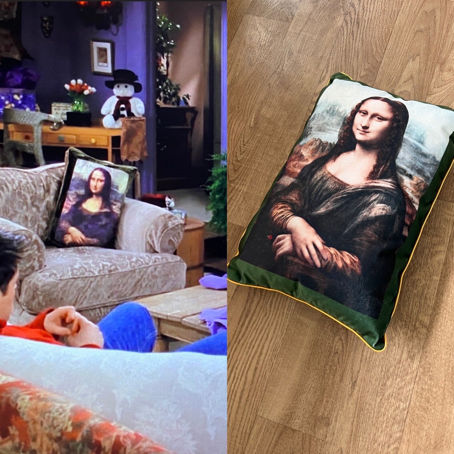Mona Lisa Velvet Cushion - Friends Monica Geller Inspired Decor