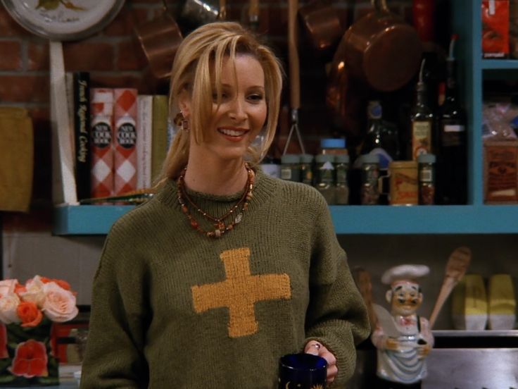Mustard Cross Knitted Crew Neck Sweater - Phoebe Buffay Friends Inspired