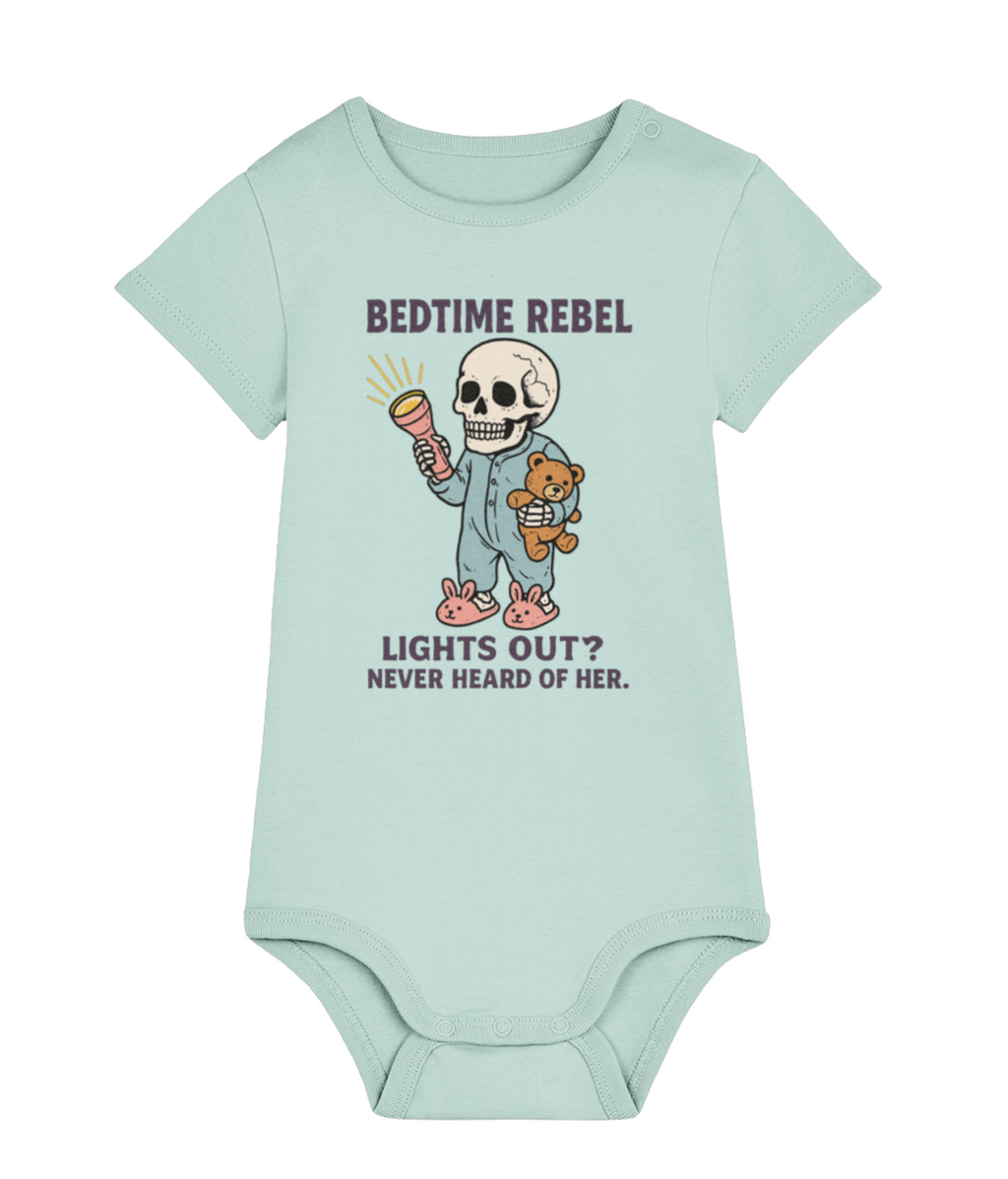 Bedtime Rebel Skull Baby Bodysuit – 100% Organic Cotton | Funny Baby Sleepwear