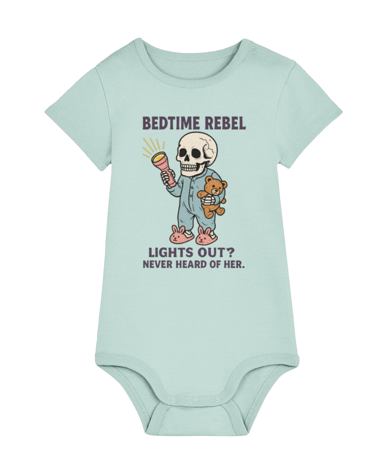 Bedtime Rebel Skull Baby Bodysuit – 100% Organic Cotton | Funny Baby Sleepwear