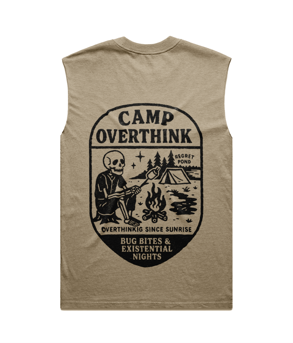Camp Overthink Heavy Faded Khaki Tank Top - Existential Nights