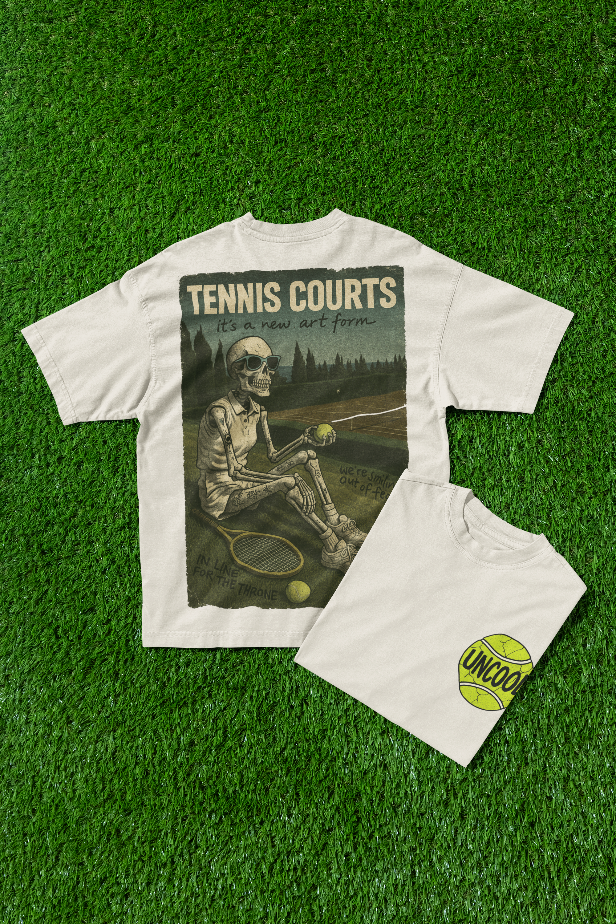 “TENNIS COURTS” Skeleton Tee – Lorde-Inspired Heavy Faded T-Shirt