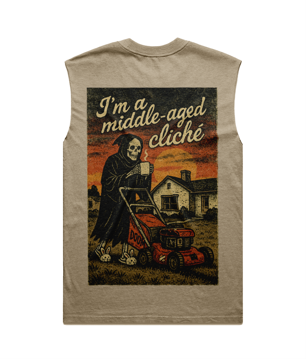Middle Aged Cliché Heavy Faded Tank Top - Grim Reaper