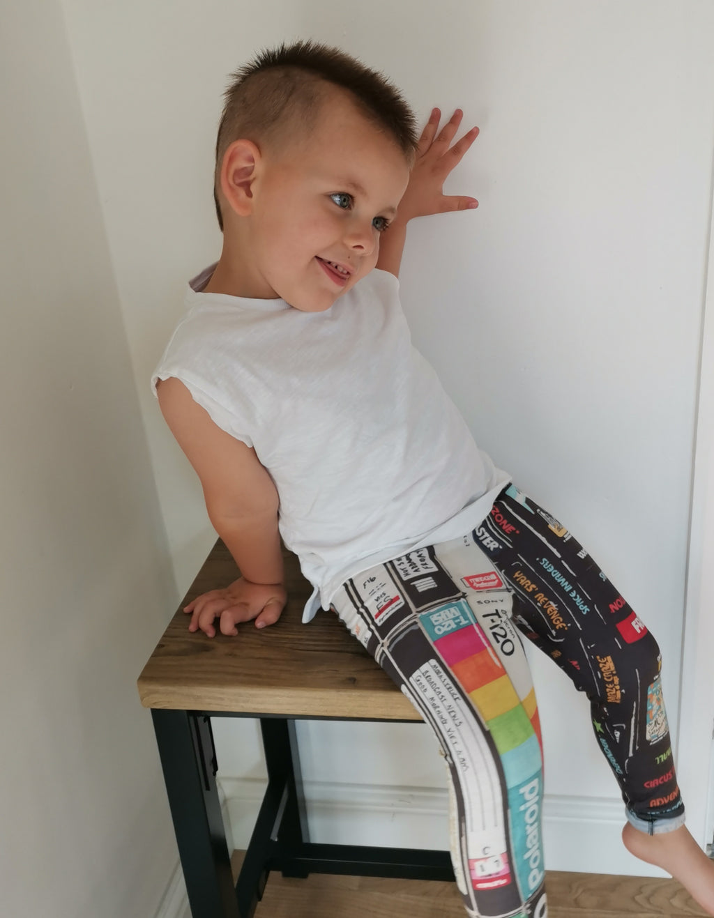 Retro Kids Cassette & VHS Atari Print Leggings – Soft, Stretchy & Fun