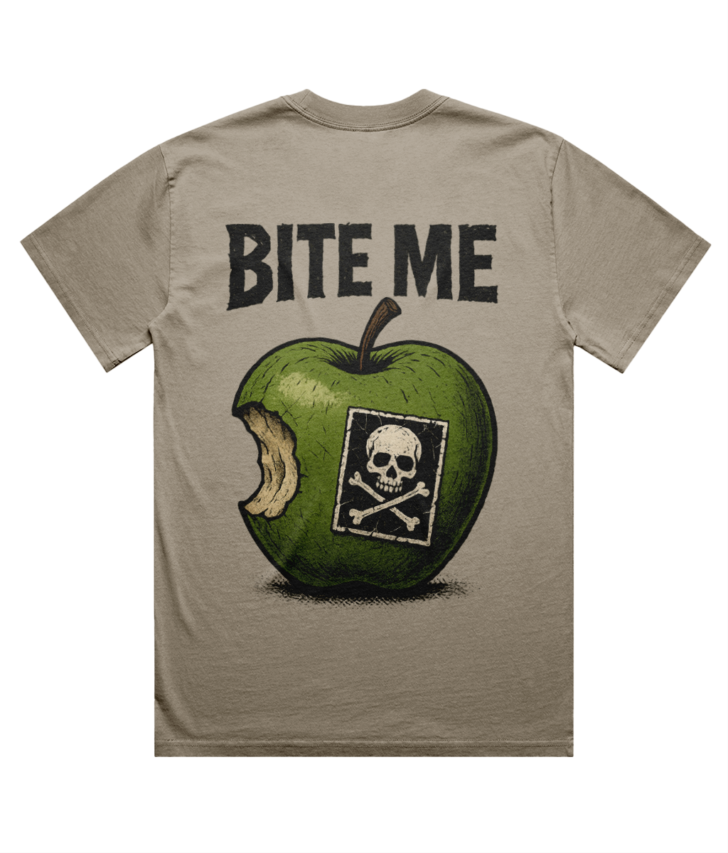 Bite Me Heavy Faded Oversized Tee – Vintage Punk Apple Print