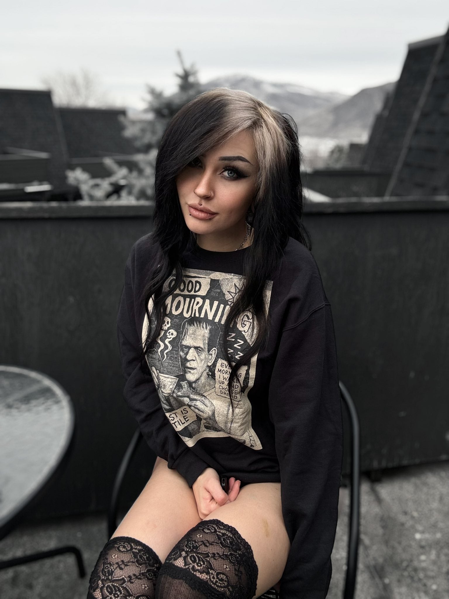 Good Mourning Frankenstein Sweatshirt | Gothic Vintage Horror Crewneck in Black