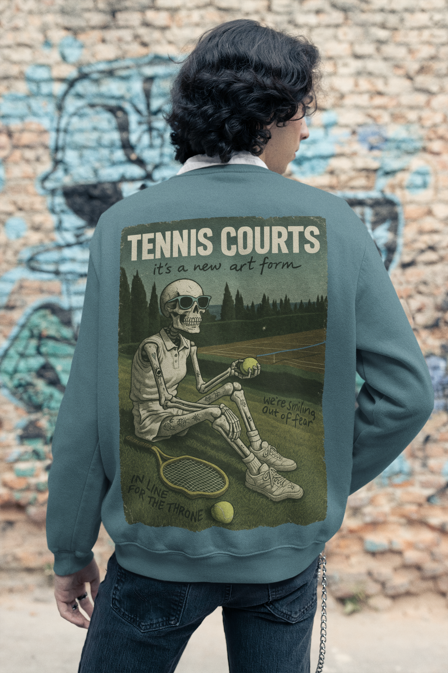 Tennis Courts Sweatshirt | Lorde-Inspired Retro Skeleton Graphic | Uncool