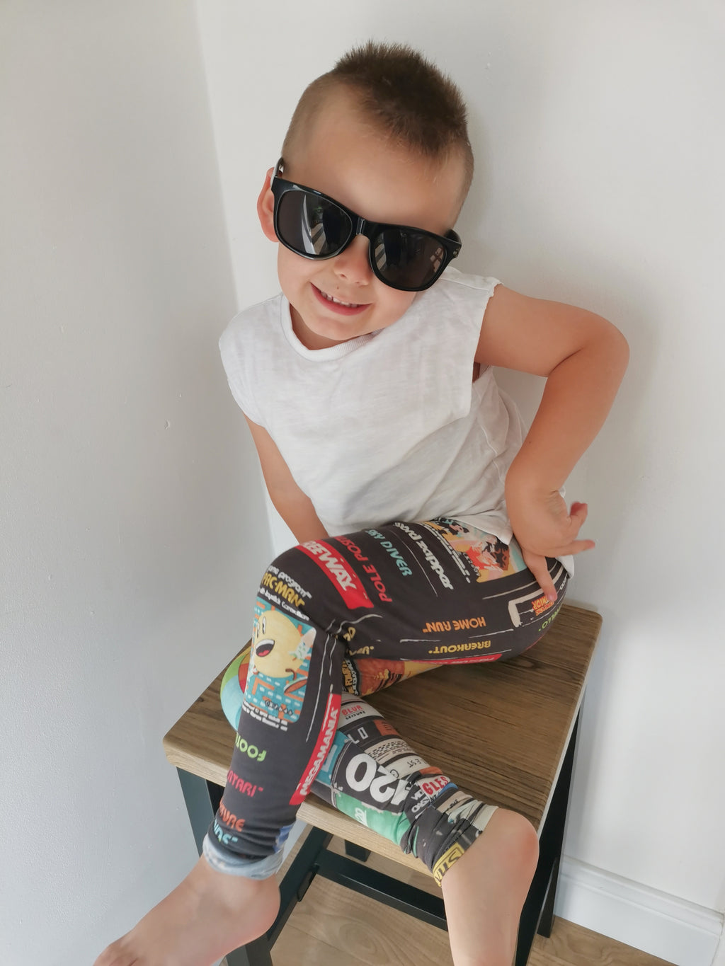Retro Kids Cassette & VHS Atari Print Leggings – Soft, Stretchy & Fun