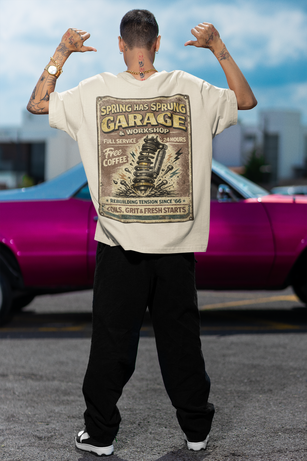 Spring Has Sprung Oversized T-Shirt | Heavyweight Beige Garage Graphic Tee