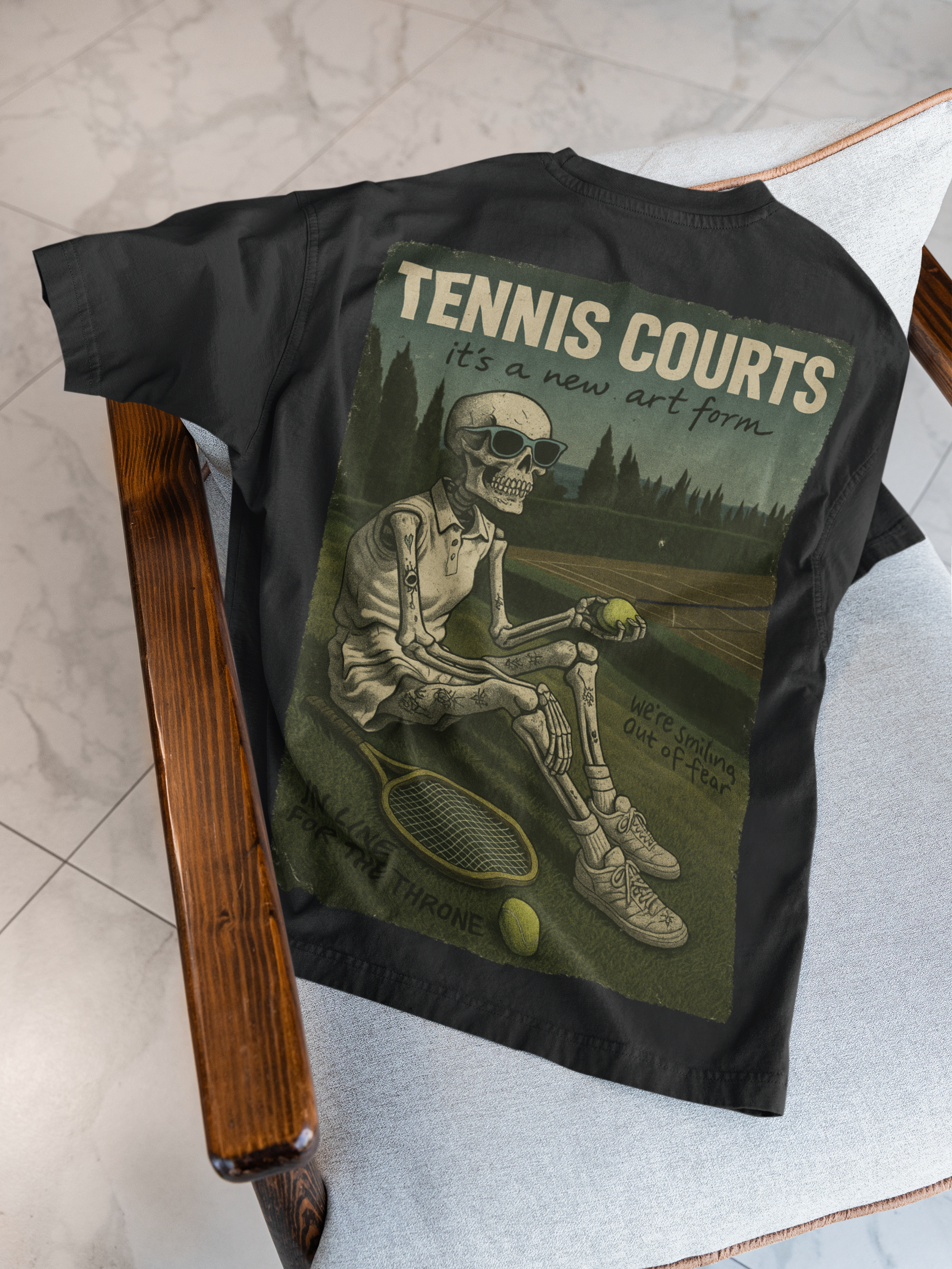 “TENNIS COURTS” Skeleton Tee – Lorde-Inspired Heavy Faded T-Shirt