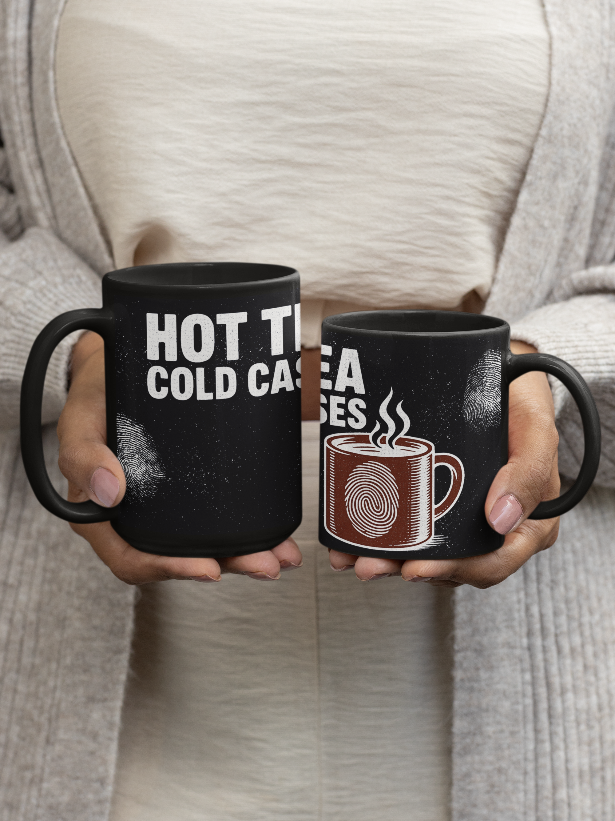 Hot Tea, Cold Cases – Black Ceramic Mug