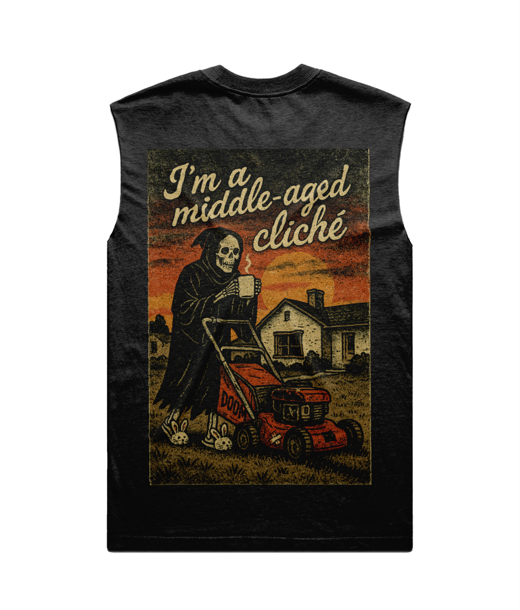 Middle Aged Cliché Heavy Faded Tank Top - Grim Reaper