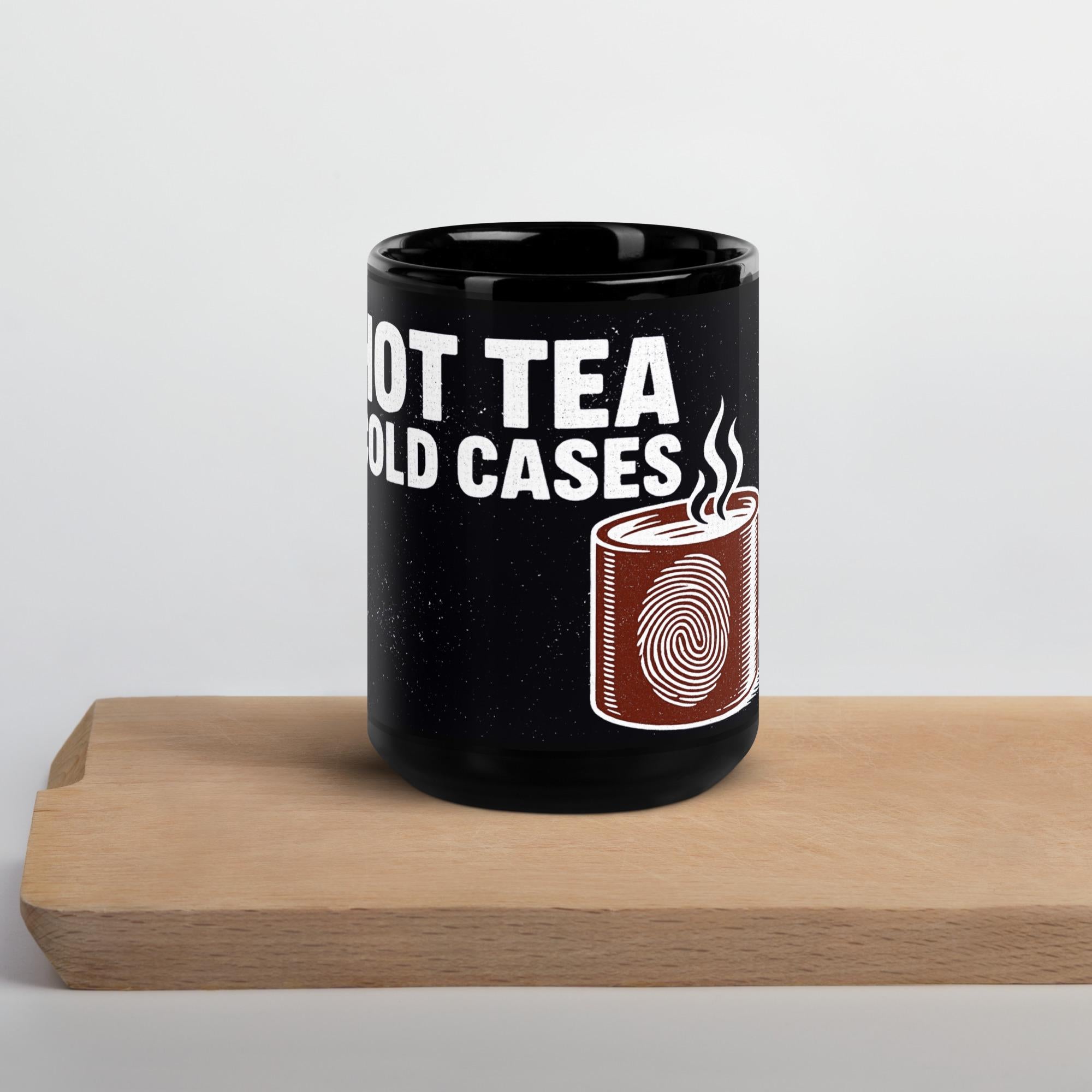 Hot Tea, Cold Cases – Black Ceramic Mug