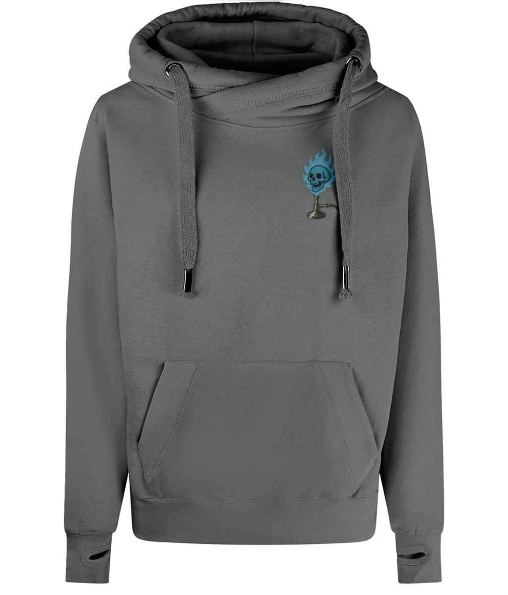 Bluest Flame Cross Neck Hoodie – Heavyweight Unisex Pullover in Beige & Grey