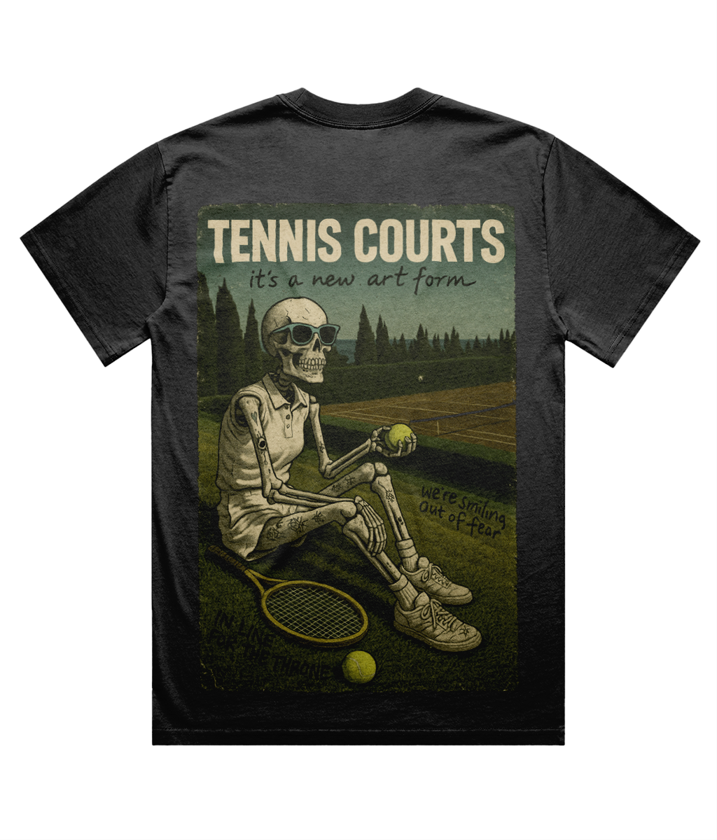 “TENNIS COURTS” Skeleton Tee – Lorde-Inspired Heavy Faded T-Shirt