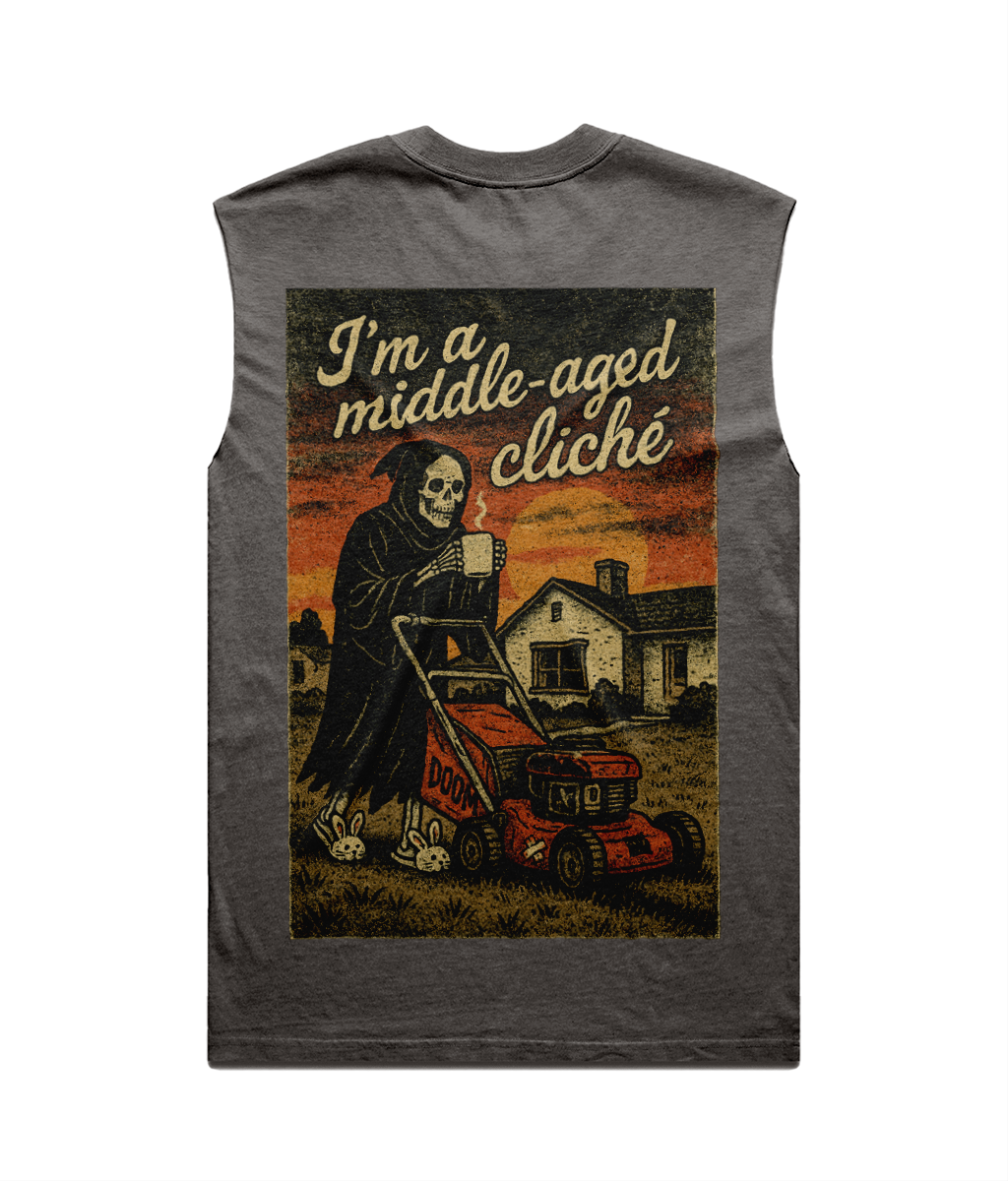 Middle Aged Cliché Heavy Faded Tank Top - Grim Reaper