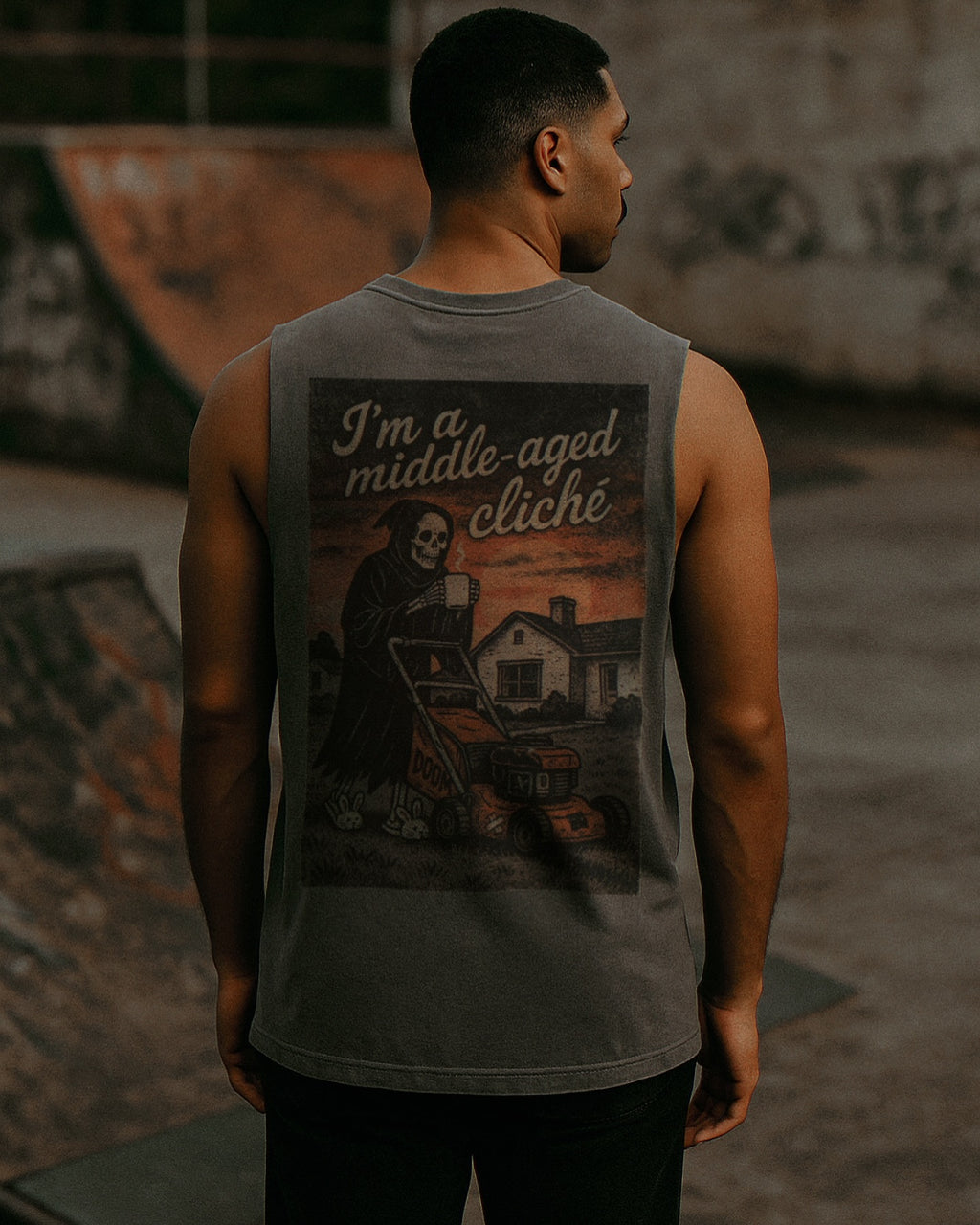 Middle Aged Cliché Heavy Faded Tank Top - Grim Reaper