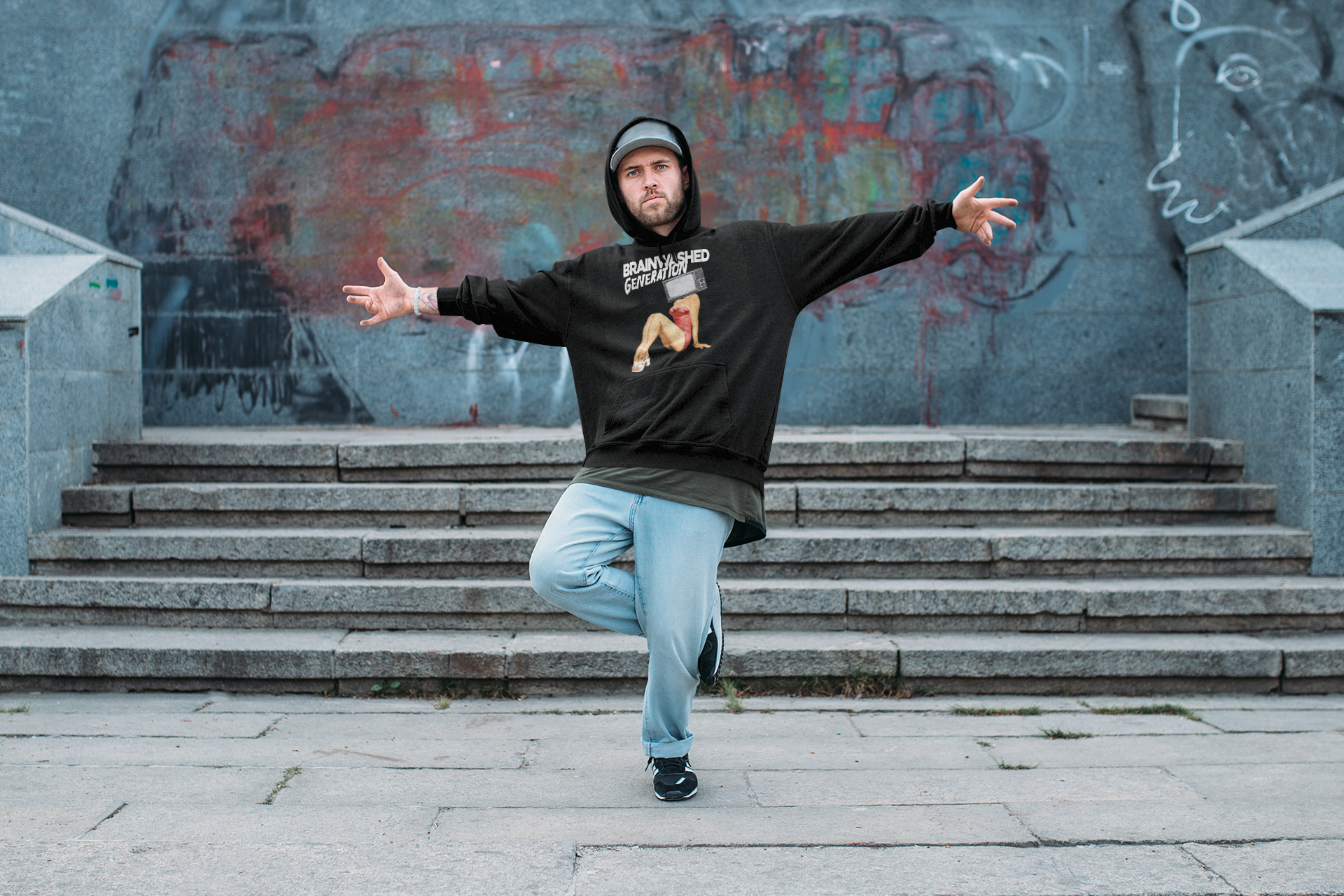 Brainwashed Generation Relaxed Fit Hoodie – Retro TV Head Pin-Up Print