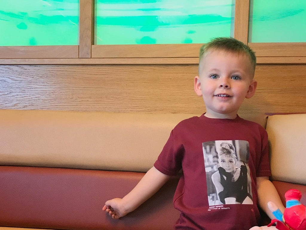 Kids Audrey Hepburn Burgundy T-Shirt — 100% Cotton